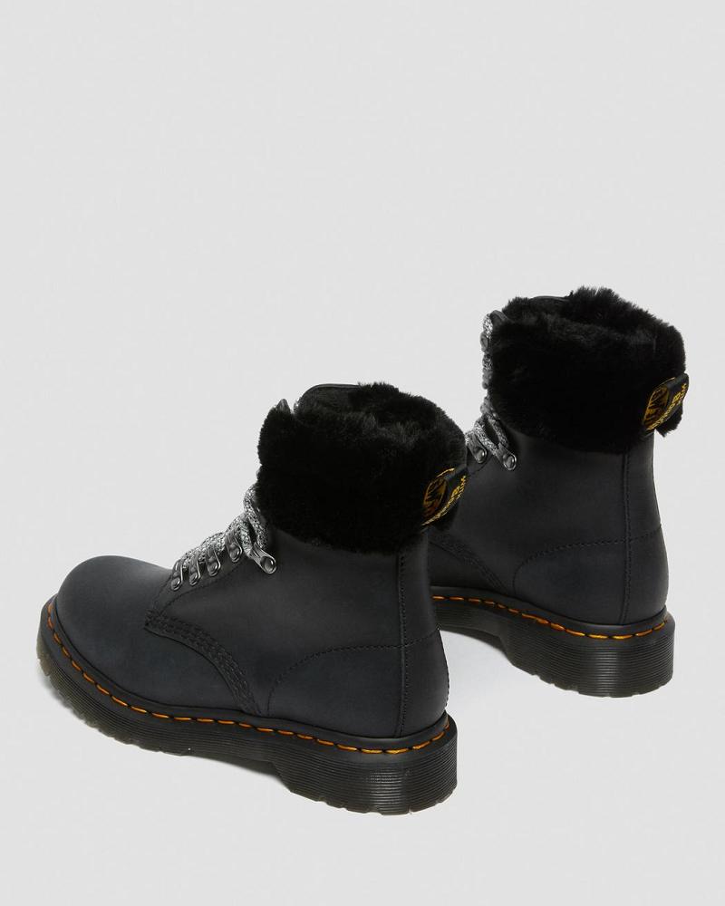 Dr Martens 1460 Serena Collar Faux Fur Forede Snørestøvler Dame Sort | DK 199CTV